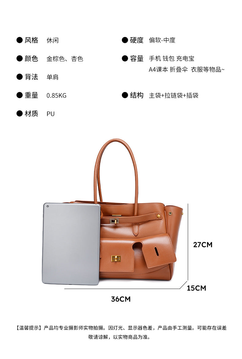 European and American Retro Large Capacity Commuter Tote Bag for Women, Fashionable Women's Bag with High-end Feel, Single Shoulder Underarm Handbag