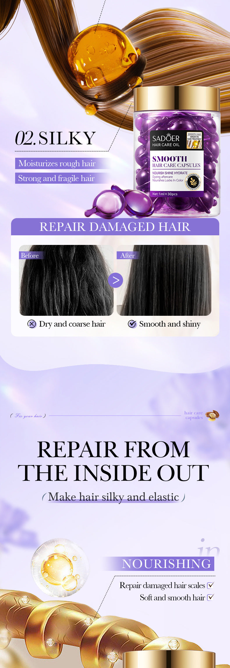 Nut Oil Hair Care Capsules SADOER Improve Frizz Essential Oil Capsule Conditioner  Wholesale