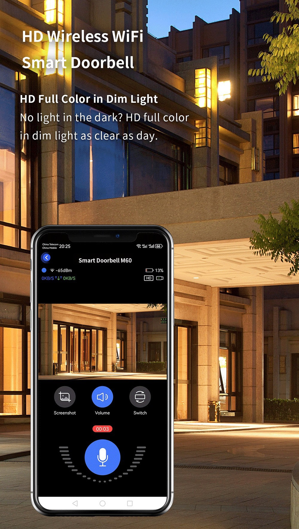 Intelligence Z80Doorbell for Home Use Low Power Consumption Wireless wifi Video Doorbell HD Night Vision Surveillance Doorbell with Ding Dong