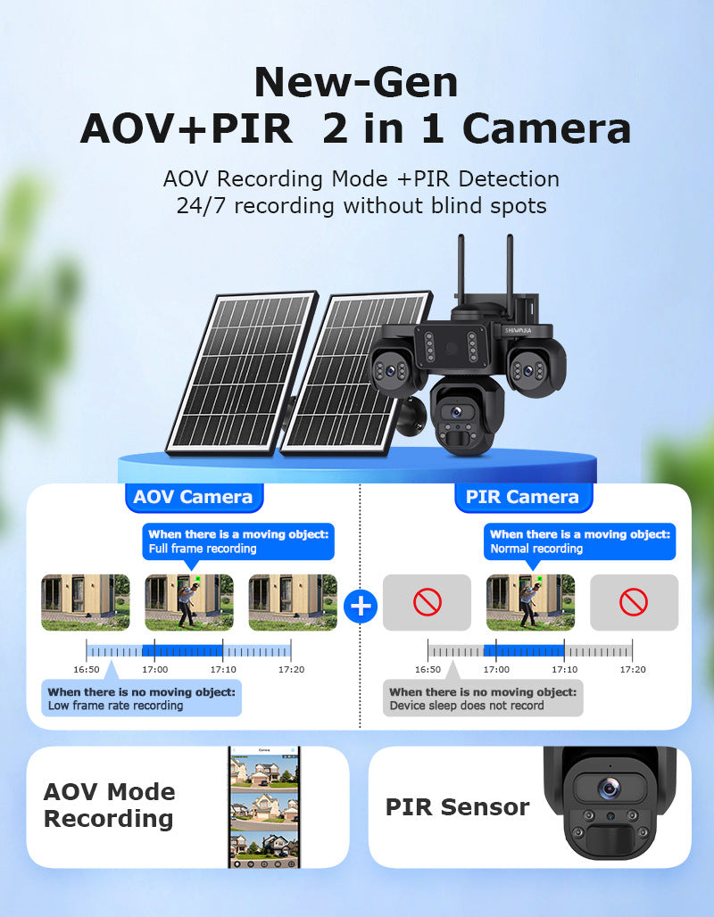 New Product AOV Low Power Consumption Trinocular Solar Camera9MP High Definition Full Color4G Solar Monitoring