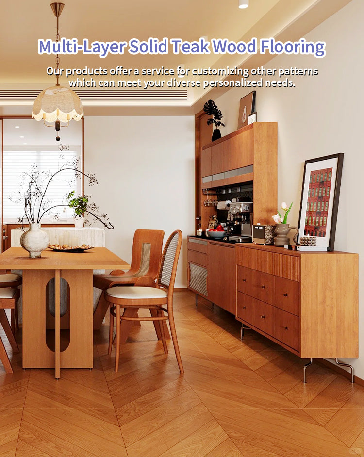 Customizable Multi-Layer Teak Wood Flooring Waterproof Anti-Slip Stable Structure UV Finish Smooth Surface for Home Outdoor