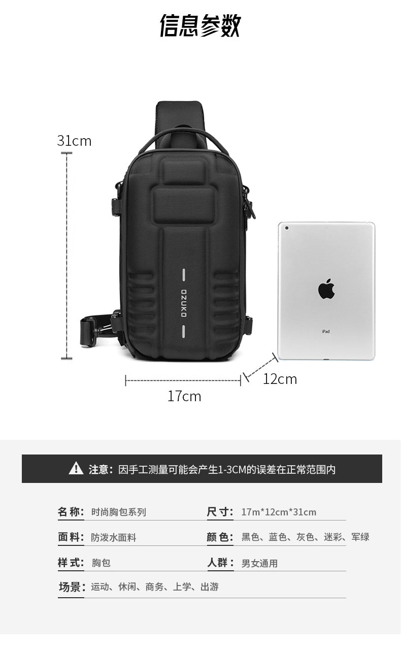 OZUKO EVA Hard Shell Chest Bag Men's Crossbody Bag Tactical Functional Waterproof Large Capacity Outdoor Cycling Bag