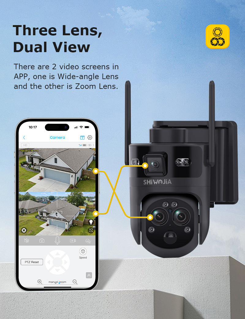 Exclusive Supply3Lens Hybrid Zoom15Double Waterproof Solar Camera6MP High Definition Wireless Multi-Zone