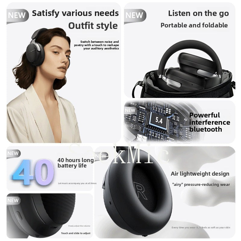 Head-mounted Bluetooth Wireless Earphones ANC Noise-canceling Sports Earbuds Simple, ultra-long battery life, comfortable to wear