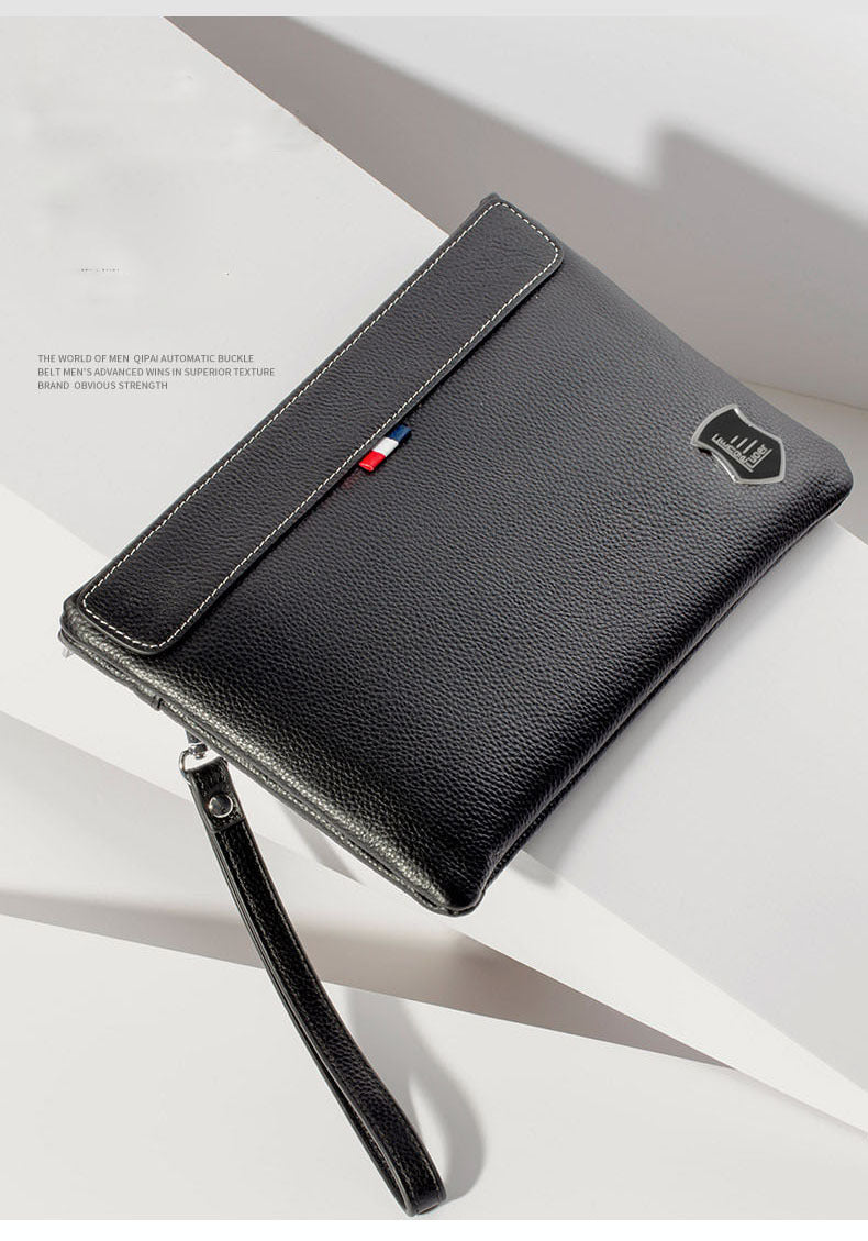 Business Commuting Genuine Leather Clutch Bag for Men, Casual Large Capacity Top Layer Cowhide Men's Handheld Wallet Phone Bag