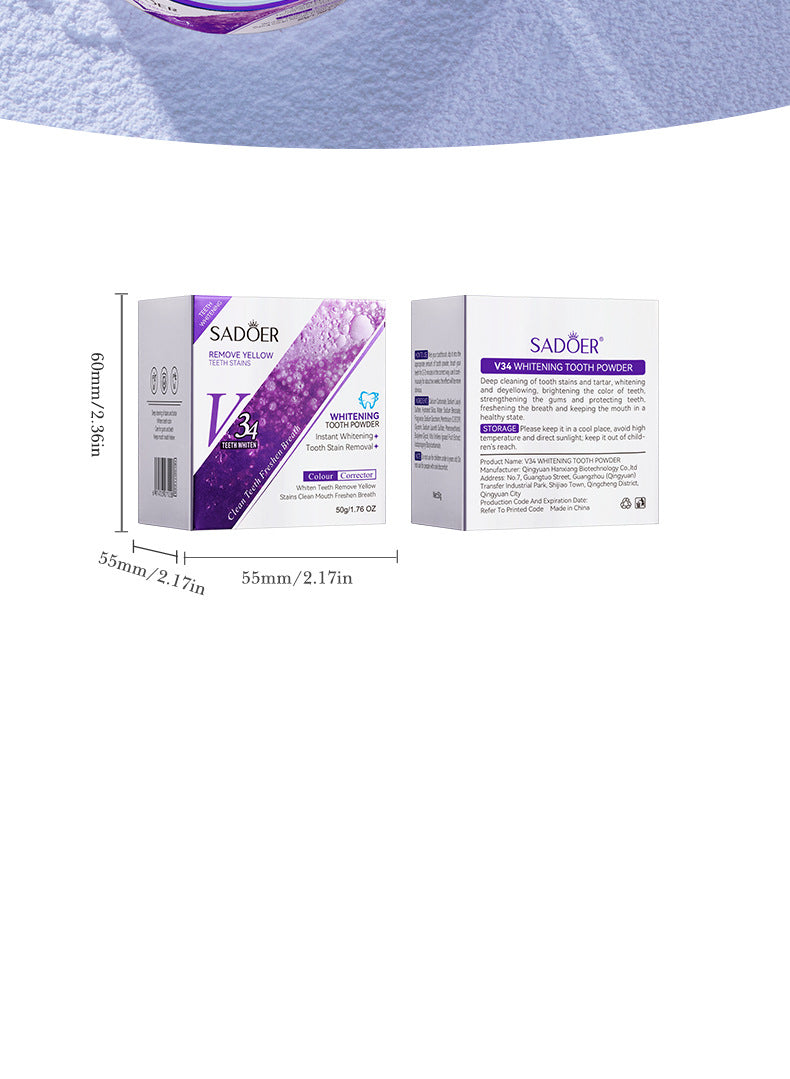 V34Toothpowder50g SADOER Whitening Deep Cleaning Whitening Teeth Cleaning Powder  Foreign Trade Wholesale