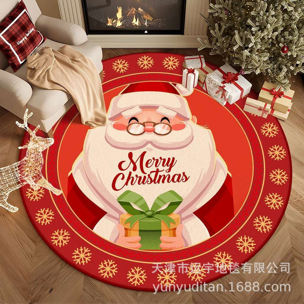Christmas Carpet Round Living Room Mat Christmas Decoration Atmosphere Mat Christmas Tree Mat Labeling and Shipping