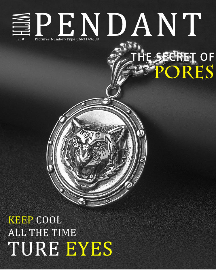 Domineering Personality Tiger Stainless Steel Pendant Titanium Steel Trendy Cool European and American Hip-Hop Animal Round Pendant Necklace Wholesale