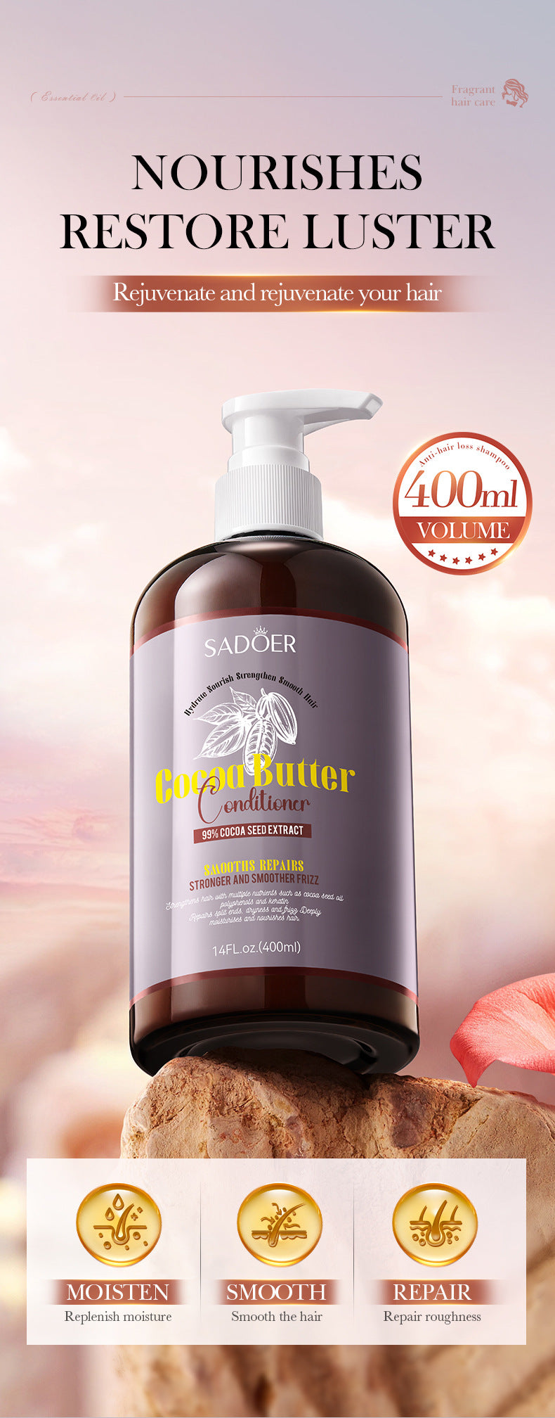 Cocoa Oil Smooth Conditioner SADOER Repair and Nourish Hair Conditioner Cross-Border Wholesale