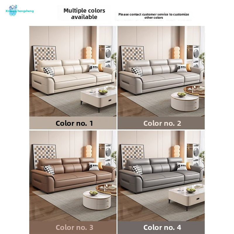 Modern Minimalist Nordic Genuine Leather Sofa Living Room Straight Three-Person Four-Person Sofa Small Apartment