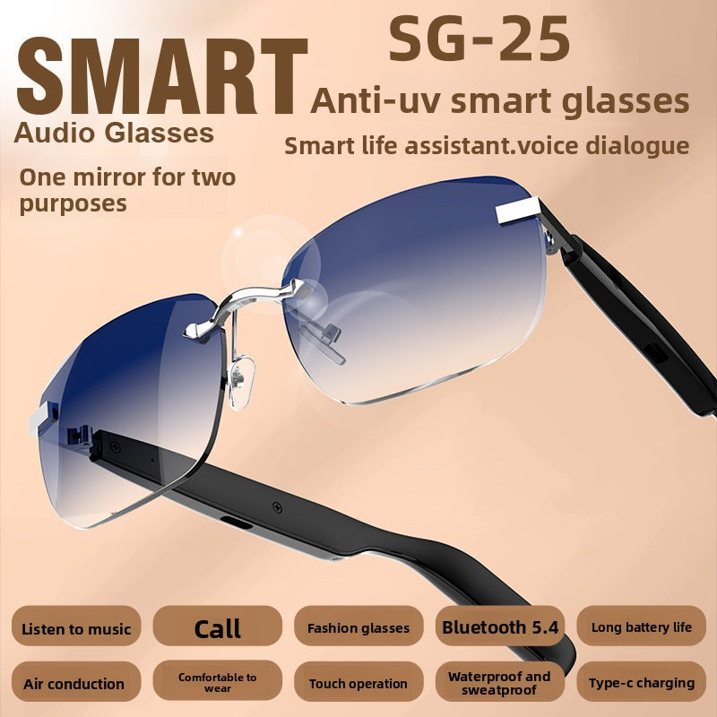 New Fashion Black Technology Smart Bluetooth Glasses UV Protection Call Photo Sunglasses Wireless Headphones Frameless