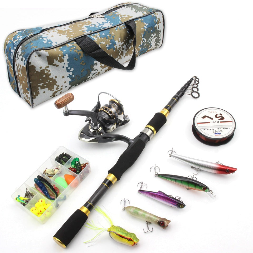 Wholesale Retractable Lure Rod Set Straight Handle Lure Spinning Reel Lure Bait Combination European and American Popular Fishing Gear