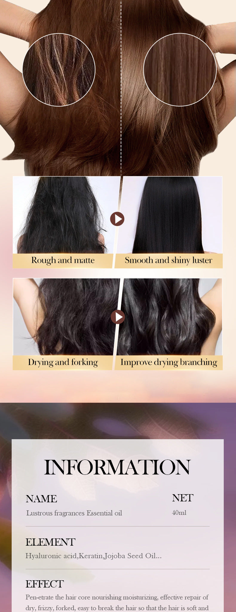 Fragrance Hair Care Essential Oil40ml SADOER Repair Smooth Nourishing Hair Conditioner  Wholesale