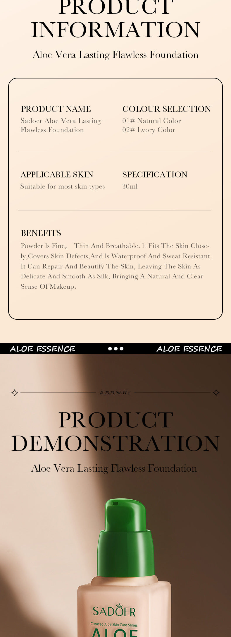 Makeup SADOER Aloe Vera Foundation Liquid Long-lasting Clear Concealer Non-cakey  Wholesale
