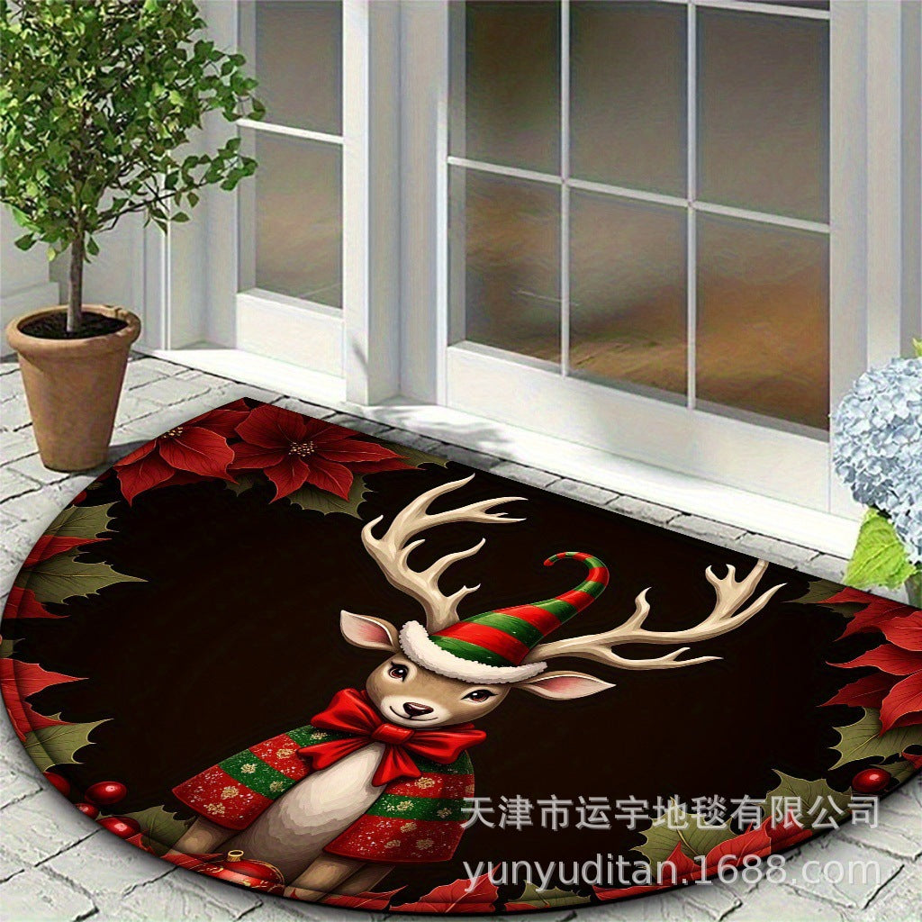 Christmas Decorative Doormat Crystal Velvet Non-Slip Door Mat Festive Atmosphere Entrance Door Mat Outdoor Dust Removal Mat