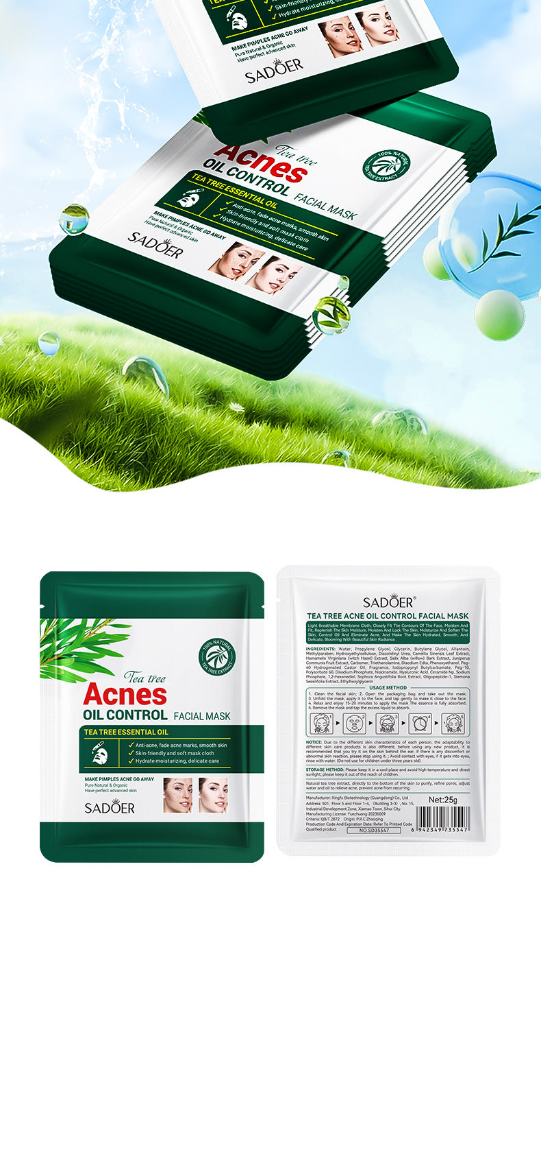 Tea Tree Facial Mask25g SADOER Refreshing Moisturizing Tablets for  Wholesale