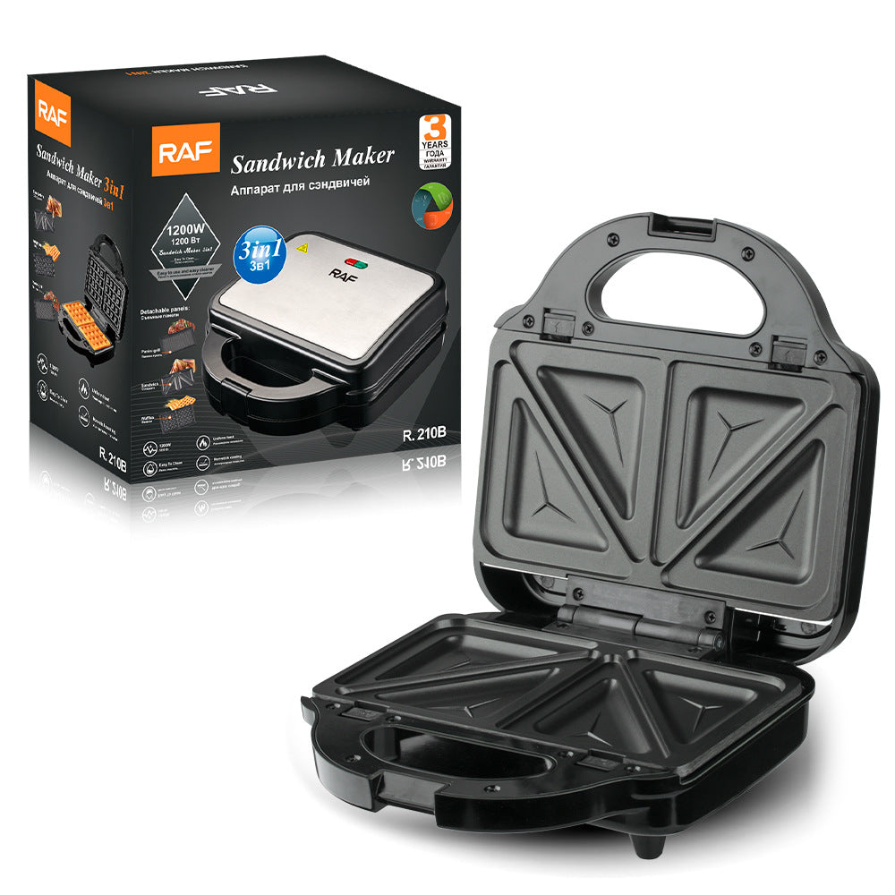 RAF EU Standard 3-in-1 Detachable Sandwich Waffle Panini Grill Steak Maker Breakfast Machine