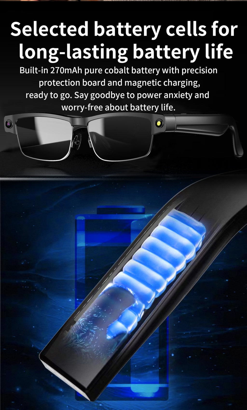 L802Smart Glasses800100 Megapixel Camera with Image Stabilization1200P Video Recording Half Frame Color Changing Sunglasses Translation