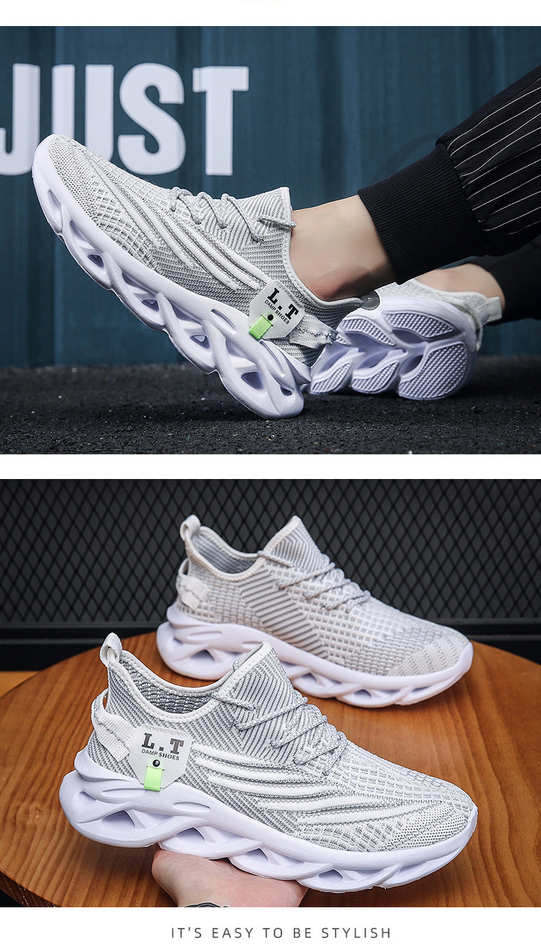 2025Men's Summer New Running Mesh Breathable Shock Absorption Sports Shoes Versatile Flyknit Large Size Mesh Casual Shoes