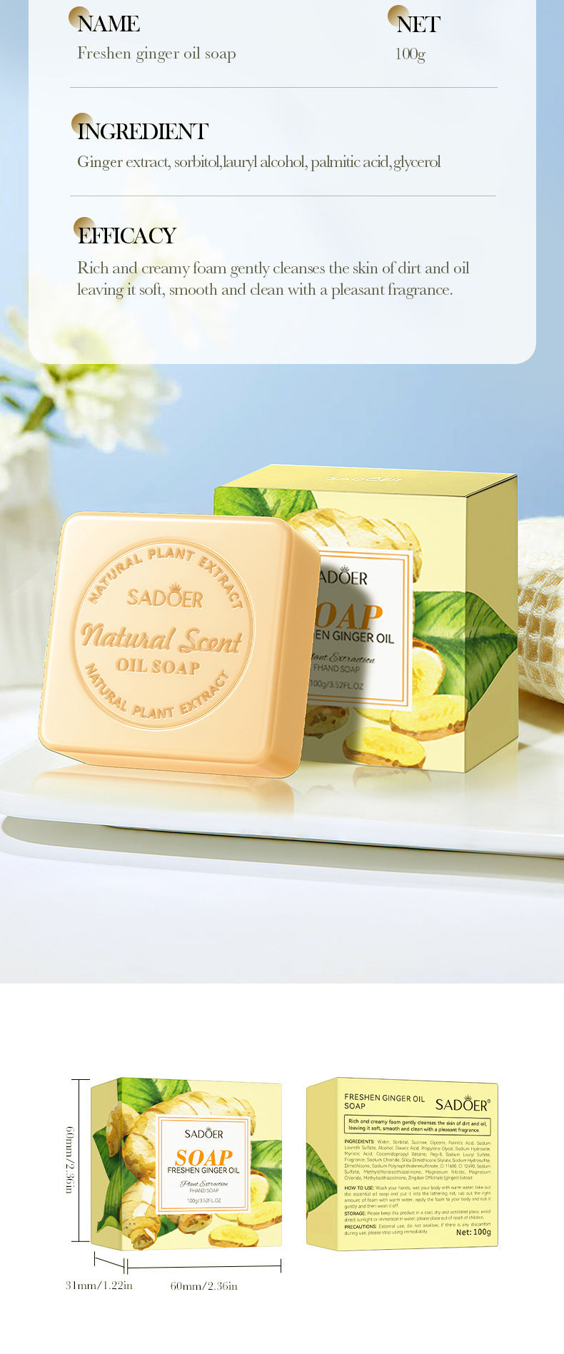 Plant and Fruit Scented Soap100g SADOER Cleansing, Moisturizing Handmade Soap  Wholesale