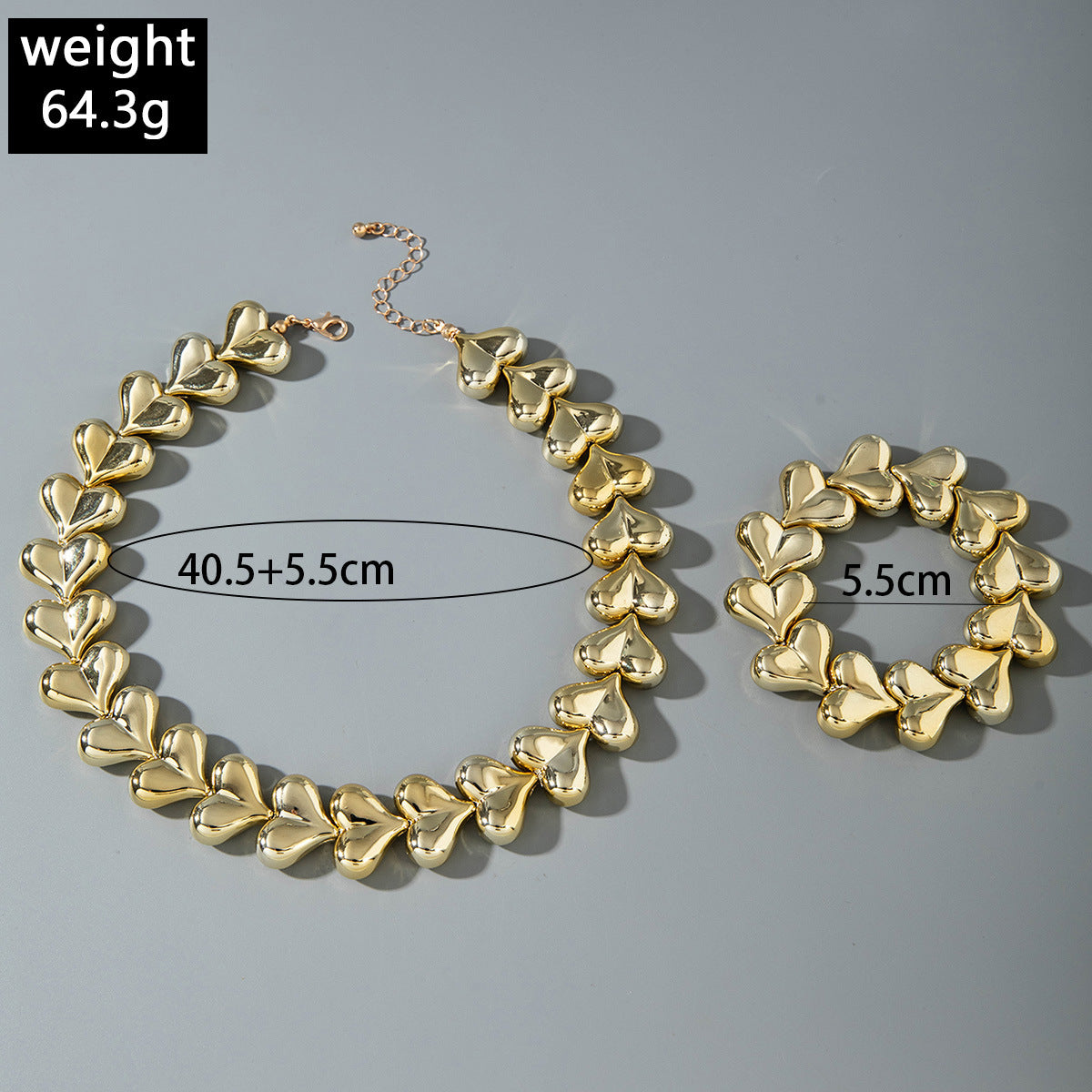 European and American Fashion Personality Heart Exaggerated Necklace Irregular ccb Beaded Bracelet Jewelry Set