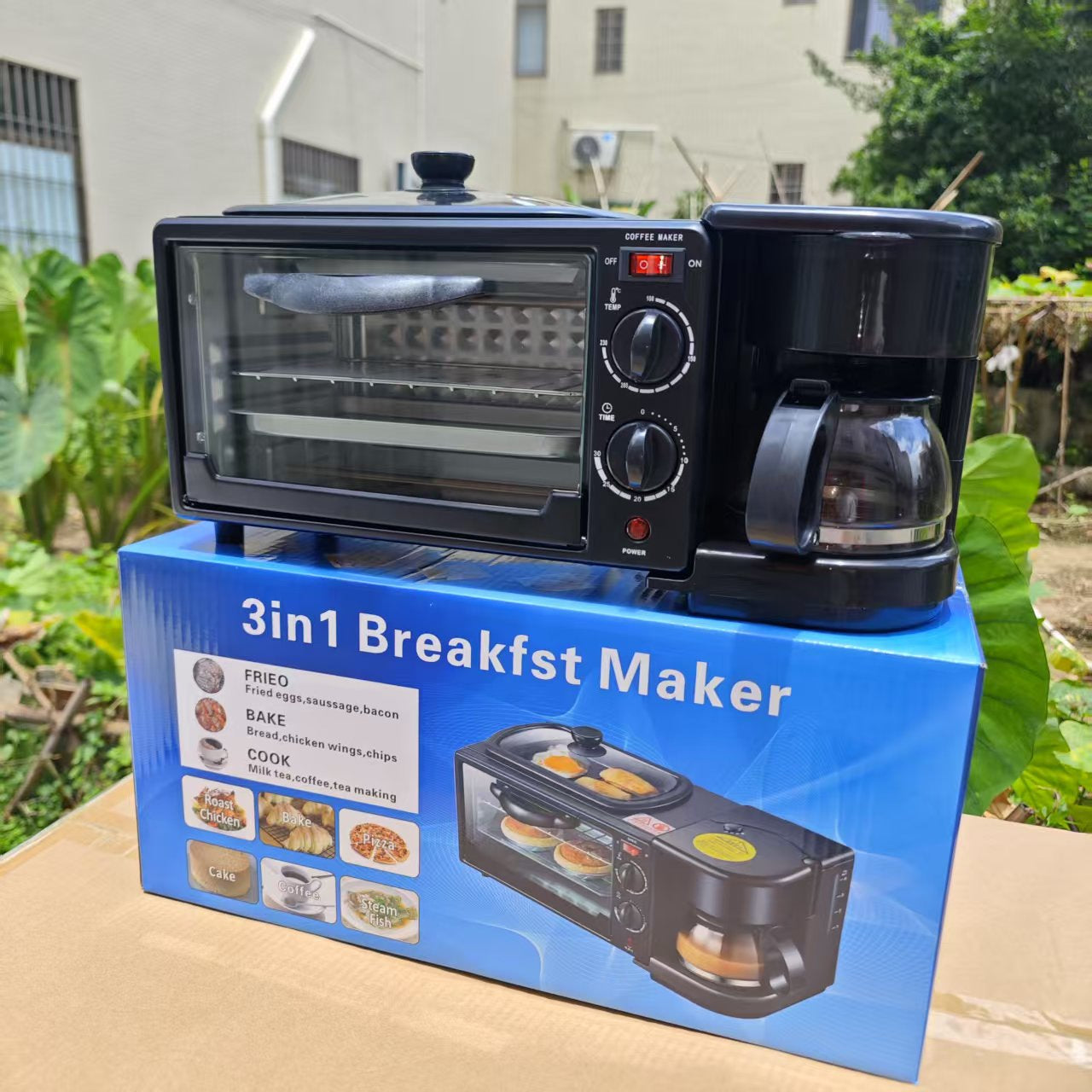 Export Multifunctional Household 3-in-1 Breakfast Machine Coffee Machine Bread Machine Intelligent Timing Baking Electric Oven