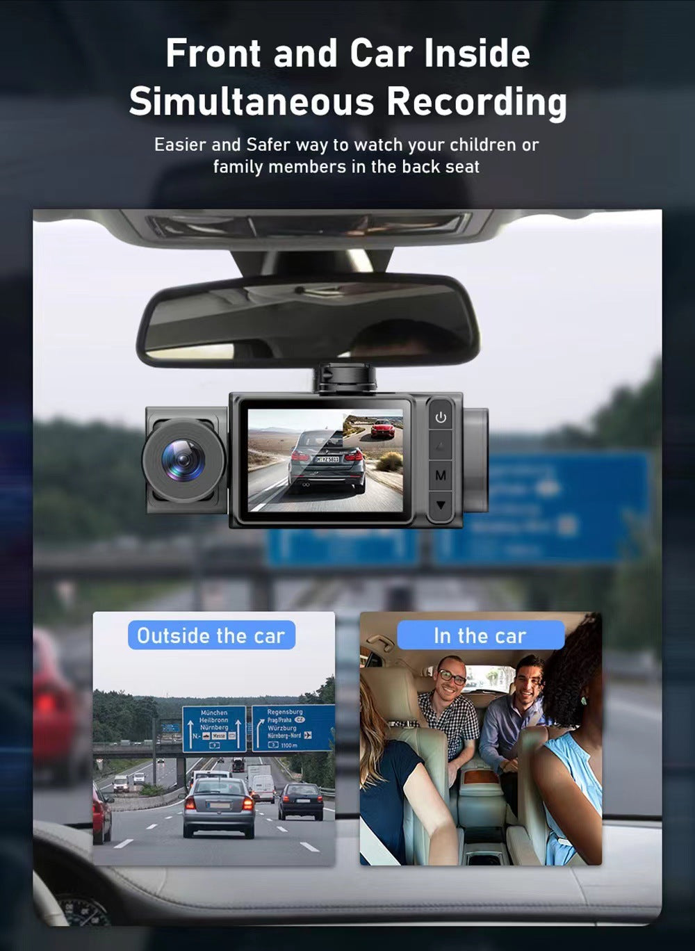 S11New three-lens dashcam2Inch Hd1080P Simultaneous Recording of Front, Interior, and Rear of the Vehicle