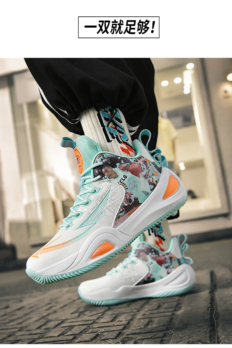 New Trendy Fashion Men's Youth Student Practical Basketball Boots Outdoor Sports Letter Non-Slip Basketball Shoes