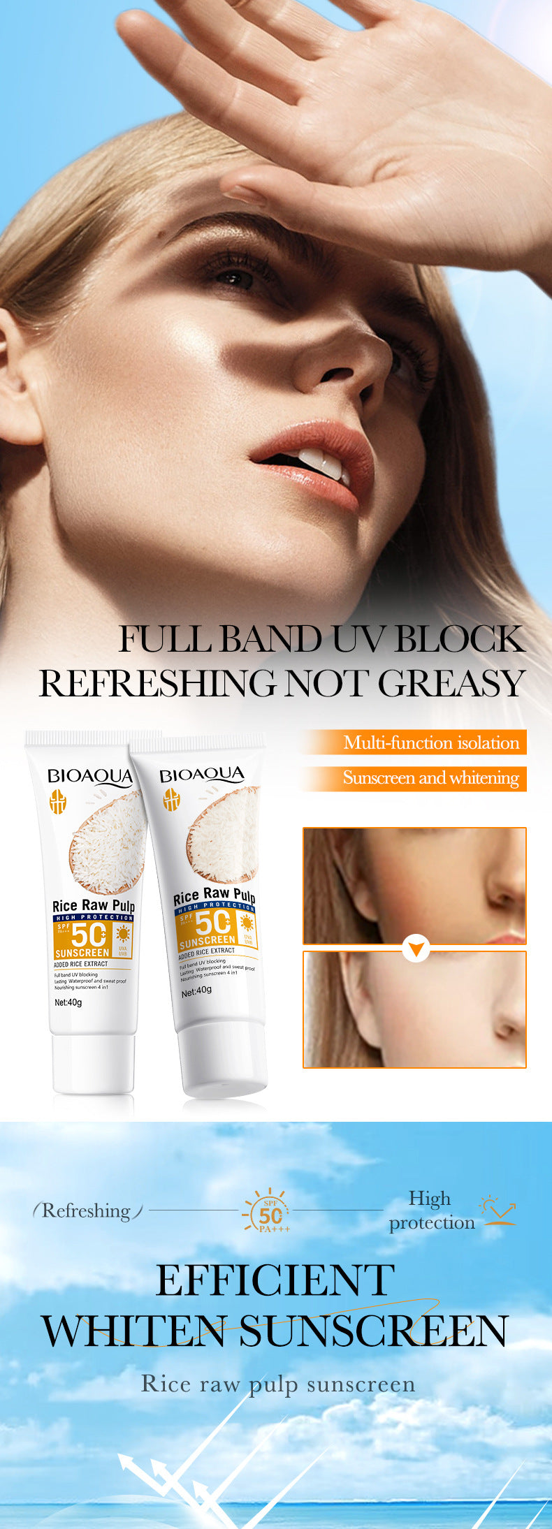 Rice Puree Sunscreen40g BIOAOUA Sunscreen Isolation Cream Sunscreen  Foreign Trade Wholesale