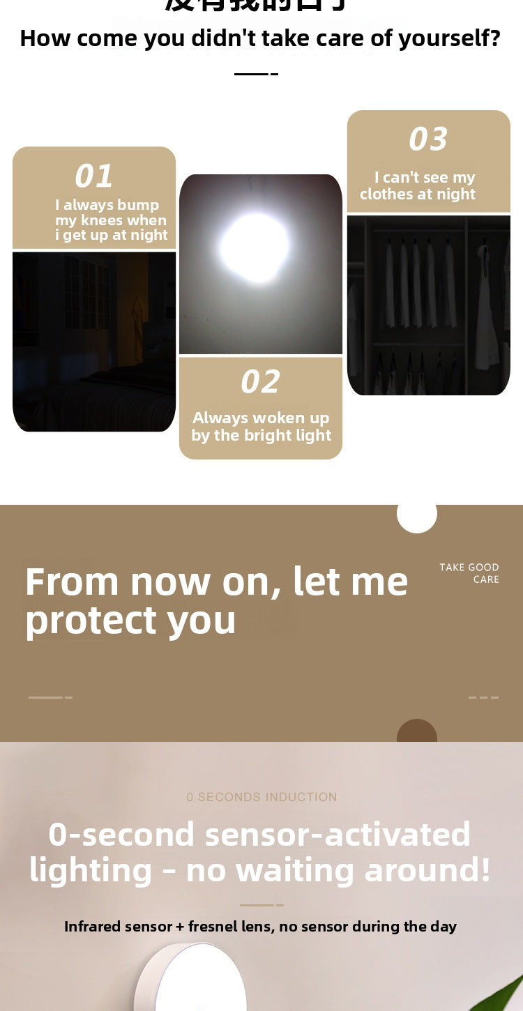 LED Intelligent Human Body Sensor Light USB Rechargeable Night Light Corridor Light Home Aisle Wardrobe Light Bedroom Bedside Light