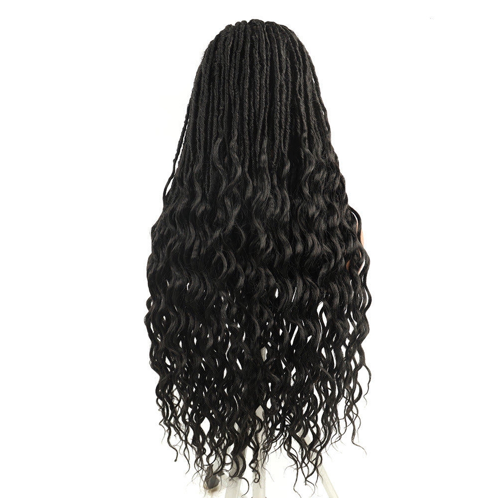 Wig for Women European and American Full Lace nu Crochet Hair Straight Up and Down Curly Synthetic Hair Cap