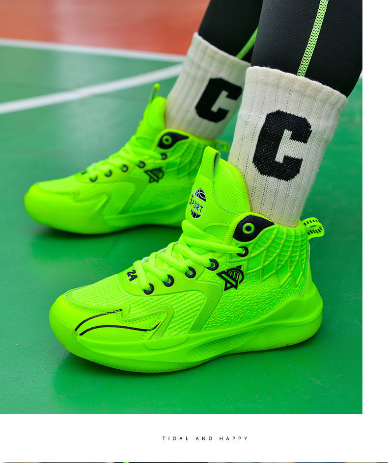 Children's Shoes Breathable Mesh Water-Resistant Sports Shoes for Teenagers Wear-Resistant Shock-Absorbing Non-Slip Professional Training Basketball Shoes