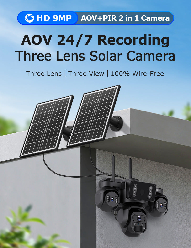 Three-eye Solar Camera AOV Low Power Consumption Camera9MP High Definition Full Color4G Solar Monitoring