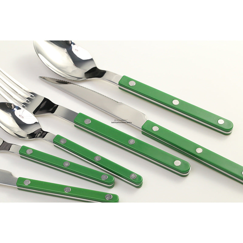 304Mirror Western Tableware Set ABS Handle Butter Knife Fork Spoon Clip Handle Steak Dessert Spoon Fork Plastic Handle