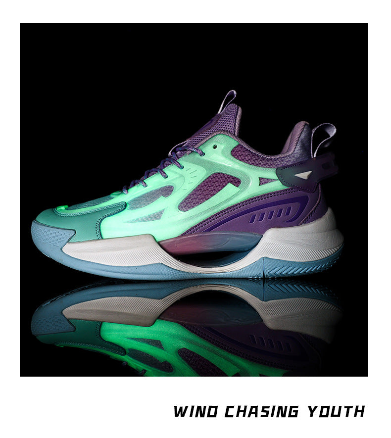 Four Seasons New Luminous Mesh Breathable Men's Shoes Casual Trendy Basketball Shoes High Elastic Cushioning Wear-Resistant Non-Slip Sports Shoes