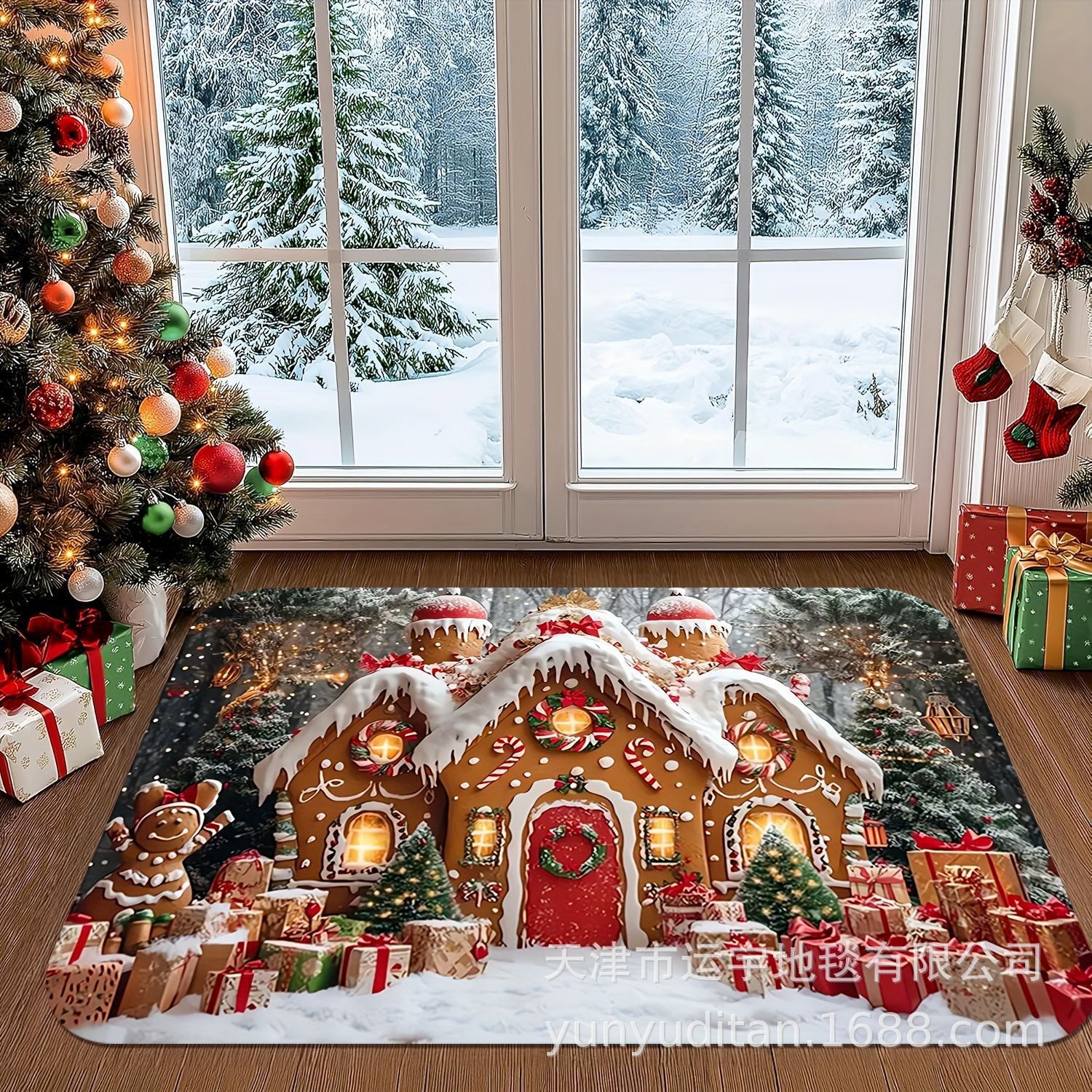 Christmas Flannel Doormat Holiday Decoration Entrance Mat Bathroom Water Absorbent Non-Slip Mat Customizable