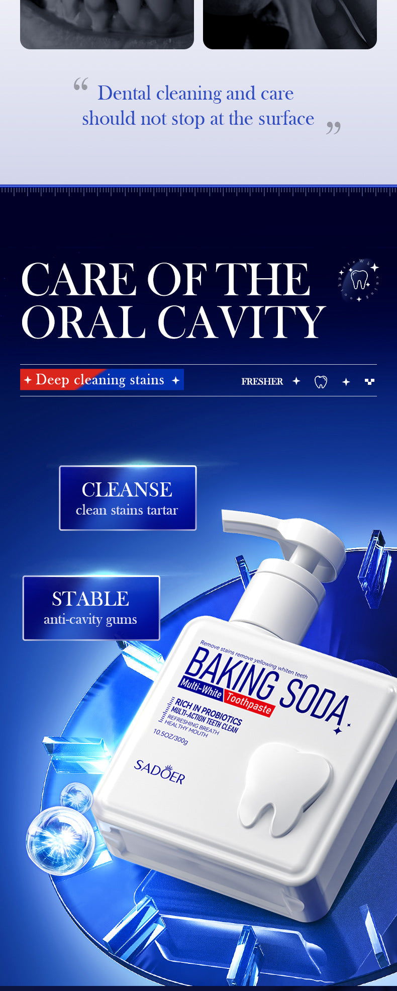 Pump Toothpaste SADOER Baking Soda Probiotics Teeth Cleaning Oral Freshness  Wholesale