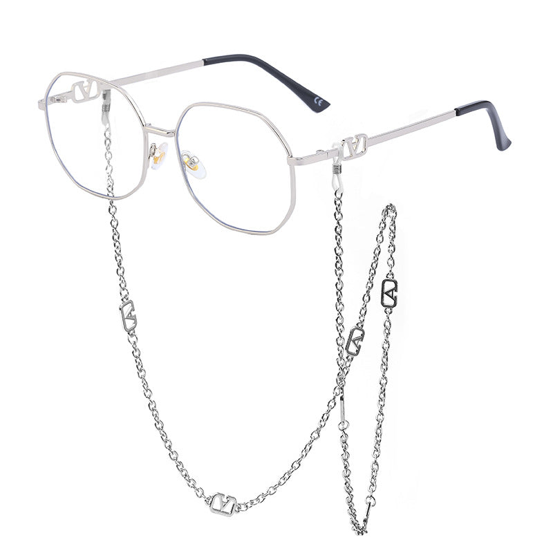 Chain Sunglasses for Women, Internet Celebrity Style, Anti-Drop Chain, Irregular Polygonal Full Frame Sunglasses for Women, Trendy