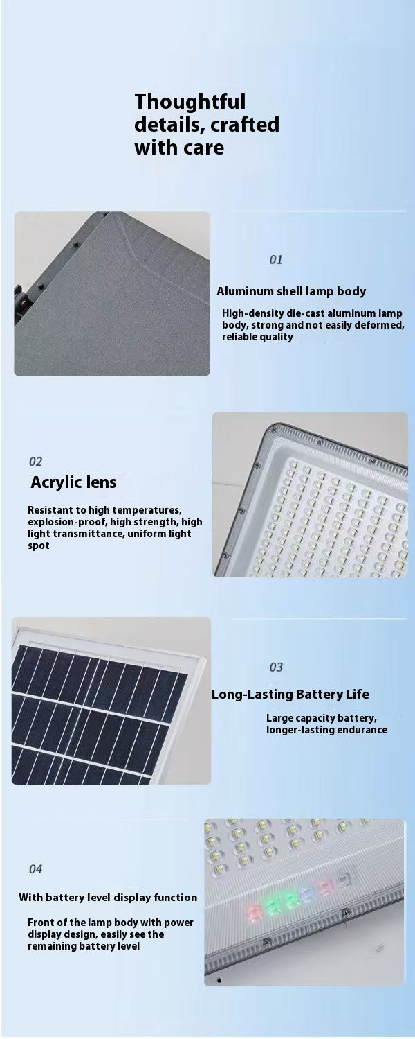 High-Power Outdoor Household Garden Solar Flood Lights Waterproof Rural Engineering Street Lighting Investment Cross-Border