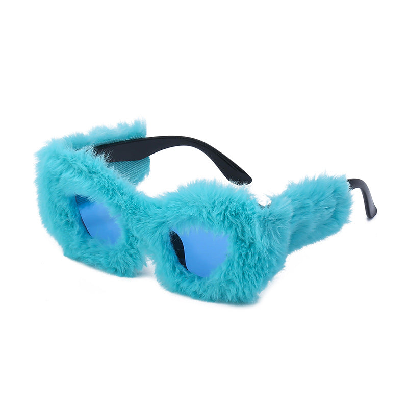 Puppy Style Plush Winter Sunglasses for Women Fashion Cat Eye Sunglasses European and American Style Sunglasses