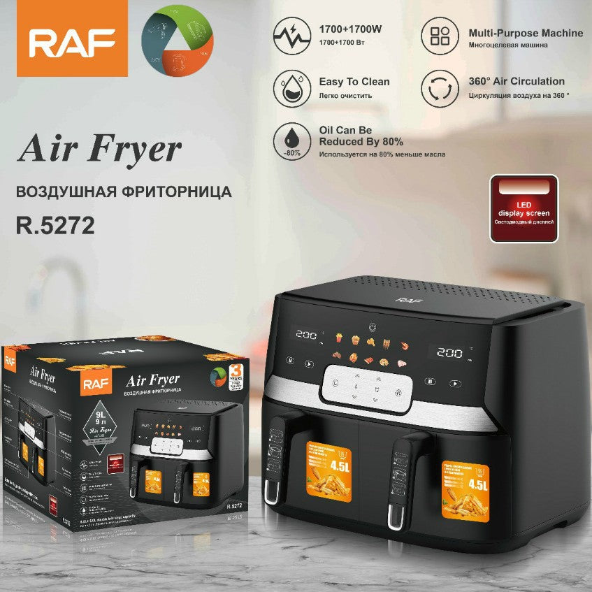RAF European Standard Dual Tank Air Fryer Dual Compartment Large Capacity Multi-Function Dual Pot Dual Basket Smart Touchscreen Oil-Free