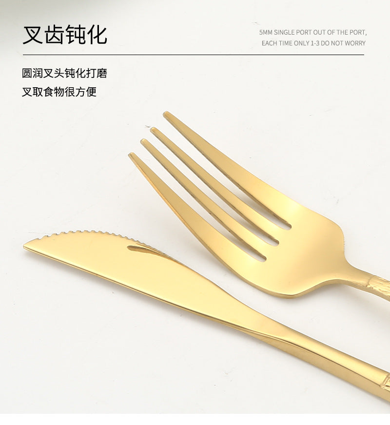 Stainless Steel Cutlery Western Knife Fork Spoon Restaurant Steak Knife Fork Hammer Pattern Portugal24Set