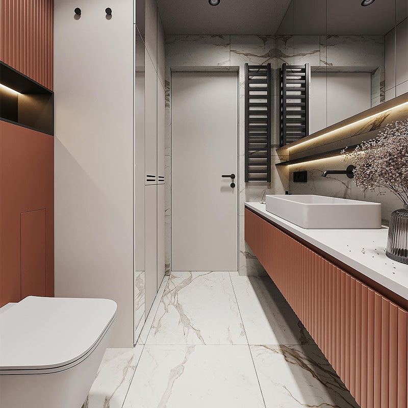 Modern Hotel Bathroom Cabinet Vanity Sets With White Marble Top