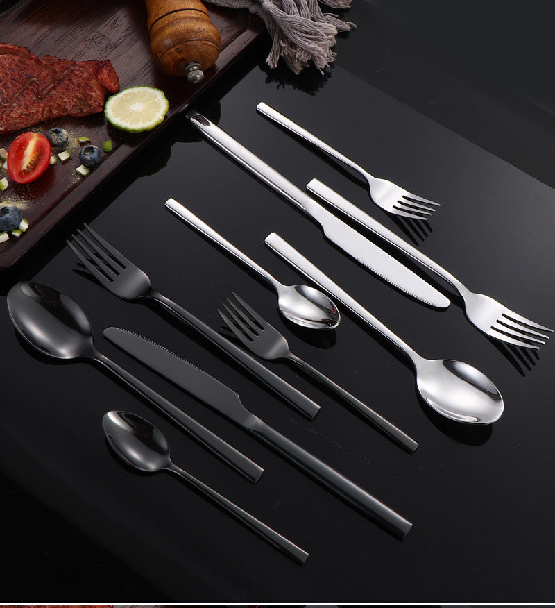 410Stainless Steel Tableware Hotel Restaurant Thickened Square Handle Knife Fork Spoon Set Western Food24Set of Steak Knives and Forks