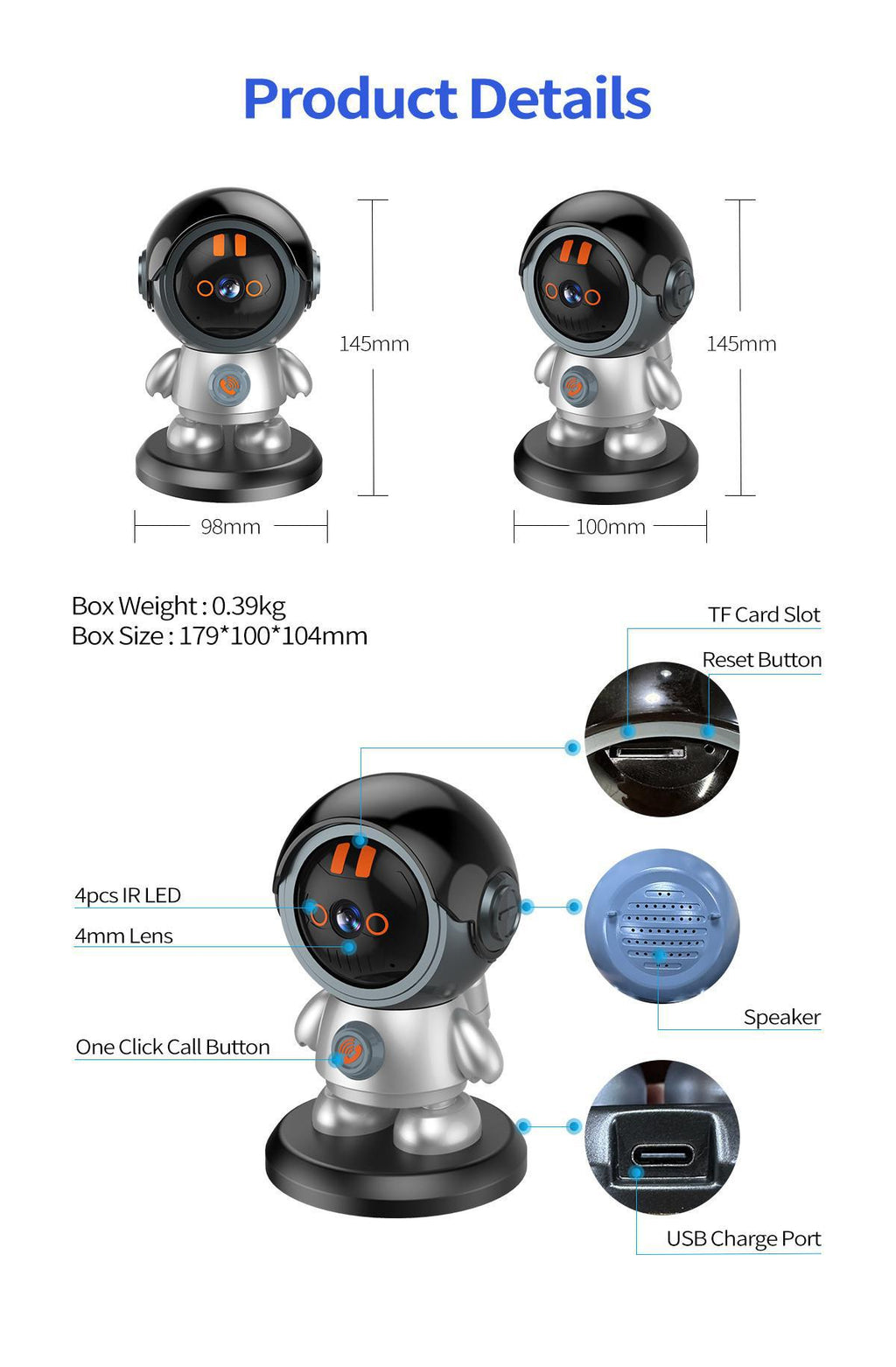 Indoor Robot Camera One-Click Call Wireless WiFi Home Robot Surveillance Camera Detection
