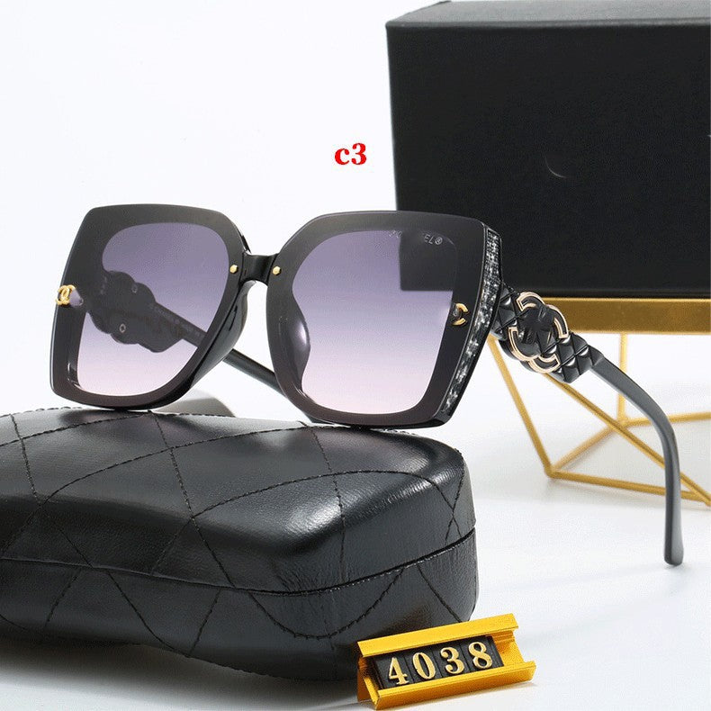 European and American Fashion Sunglasses for Women, High-End Personality Sun Protection Shades, Large Frame Face-Slimming Glasses Wholesale4038