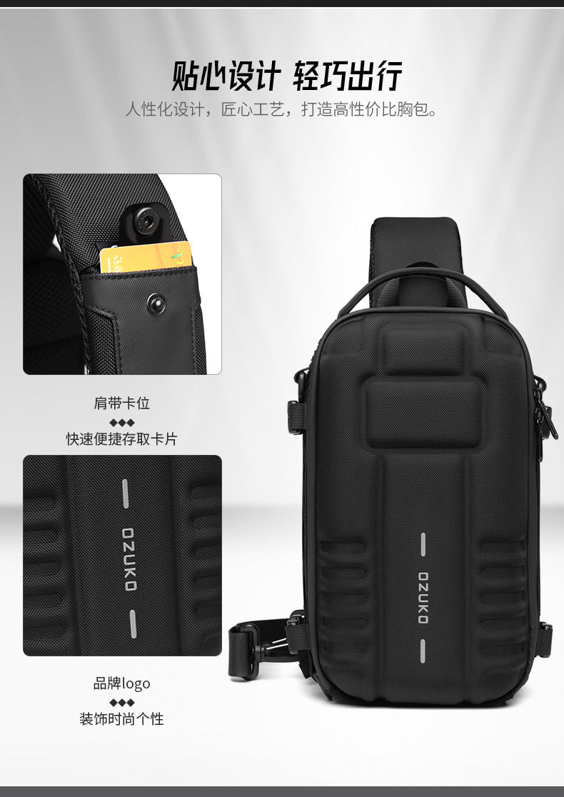 OZUKO EVA Hard Shell Chest Bag Men's Crossbody Bag Tactical Functional Waterproof Large Capacity Outdoor Cycling Bag