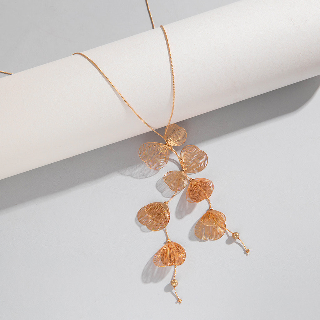 European and American Niche Ginkgo Leaf Tassel Necklace Design Sense Retro Pull-out Imitation Pearl Choker Jewelry choker