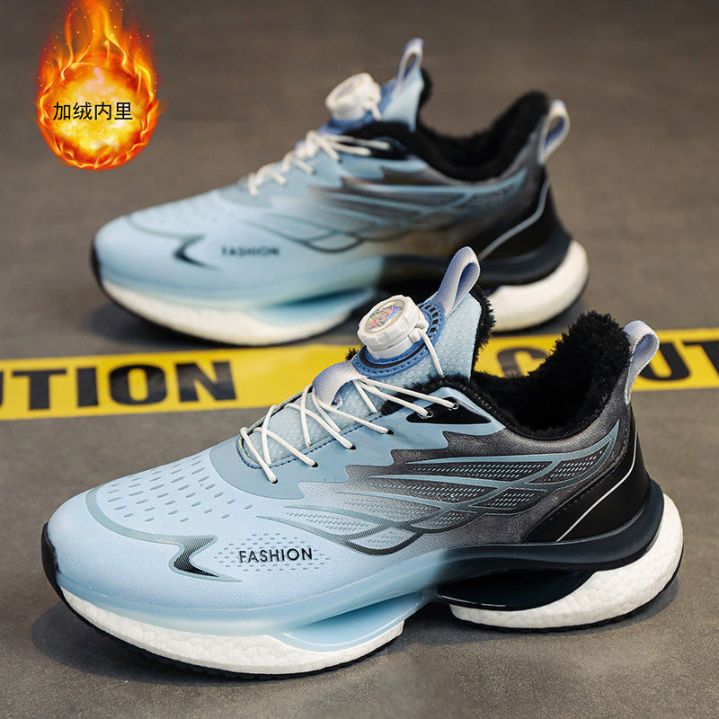 Winter Men's Shoes2025New Rotating Button Running Sports Shoes Men's Breathable Thick Bottom Popcorn Cushioning Running Shoes