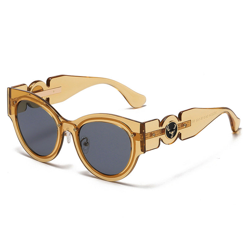 European and American Style Cat Eye Sunglasses for Women with High-end Feel ins Steampunk Frameless Sunglasses for Women Wholesale